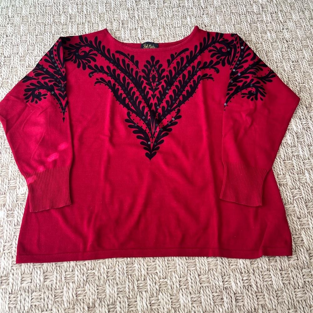 Bob Mackie Red Pullover with Black Label